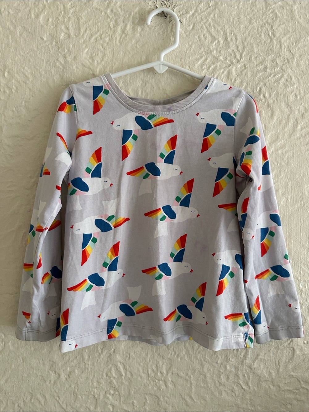 Hanna Andersson Fairytale Tee Shirt Gray Rainbow Birds 5 Kids Girls